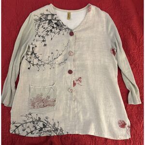 Staley Gretzinger Button Tunic Top Lagenlook Linen Cotton Blend Art Wear FLAW OS